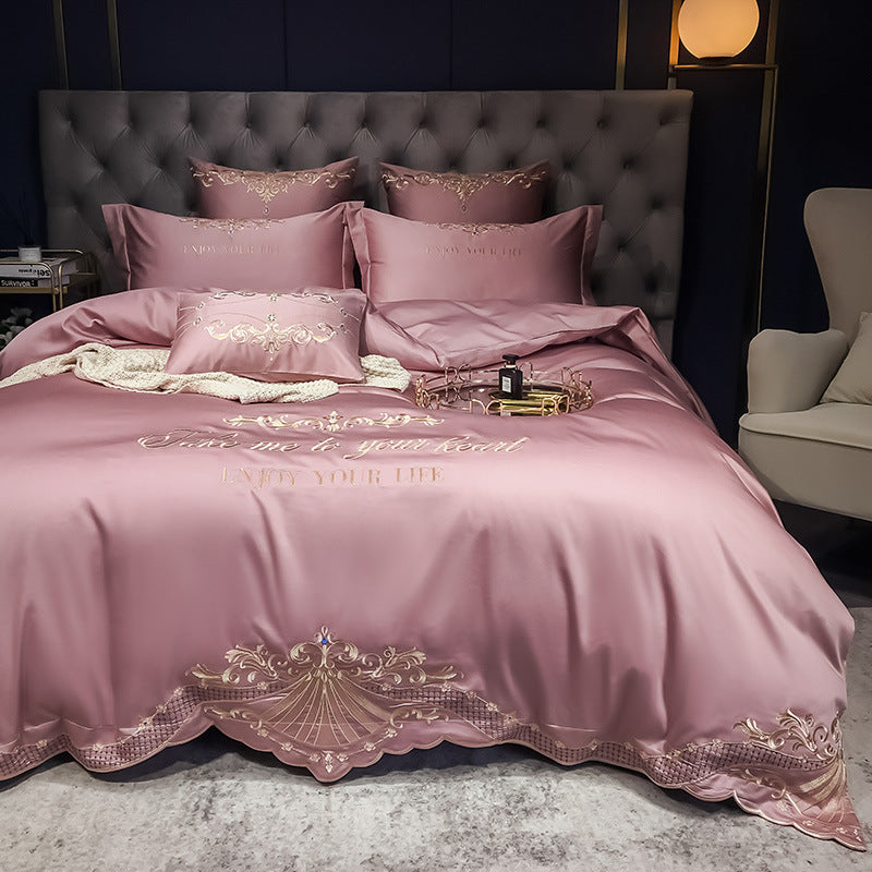 Four-Piece Cotton Jacquard Hotel Bedding Pink