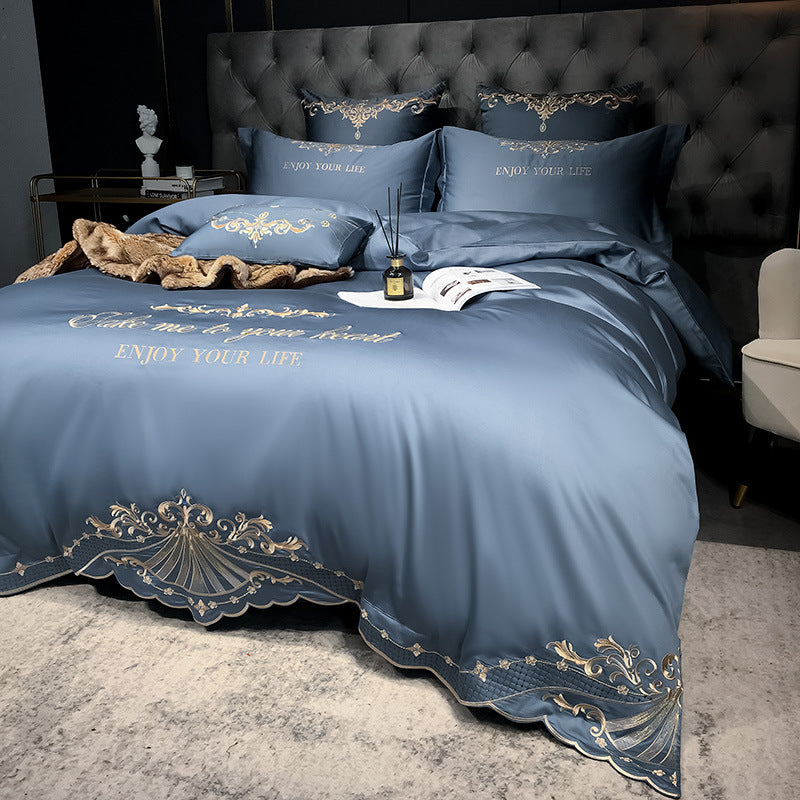 Four-Piece Cotton Jacquard Hotel Bedding Blue