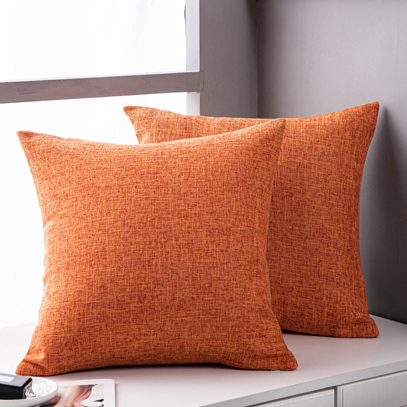 Solid Color Linen Sofa Pillow Cushion Living Room Pillow Cover Orange 45x45cm