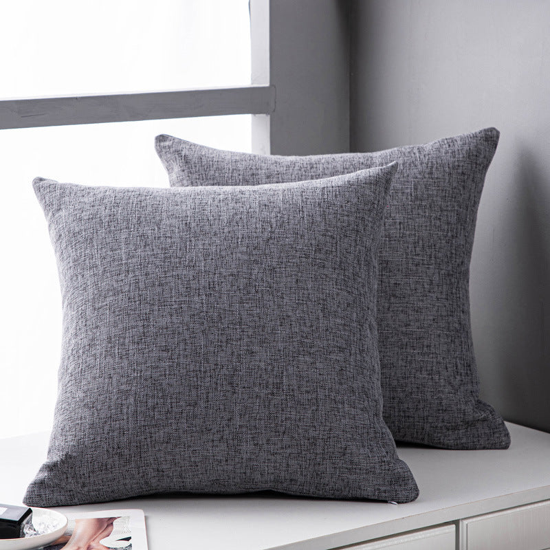 Solid Color Linen Sofa Pillow Cushion Living Room Pillow Cover Dark Grey 45x45cm