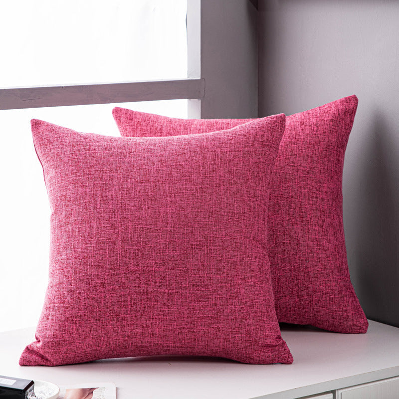 Solid Color Linen Sofa Pillow Cushion Living Room Pillow Cover Rose Red 45x45cm