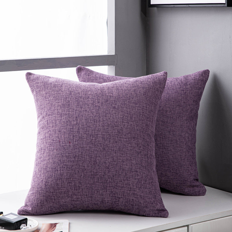 Solid Color Linen Sofa Pillow Cushion Living Room Pillow Cover Purple 45x45cm