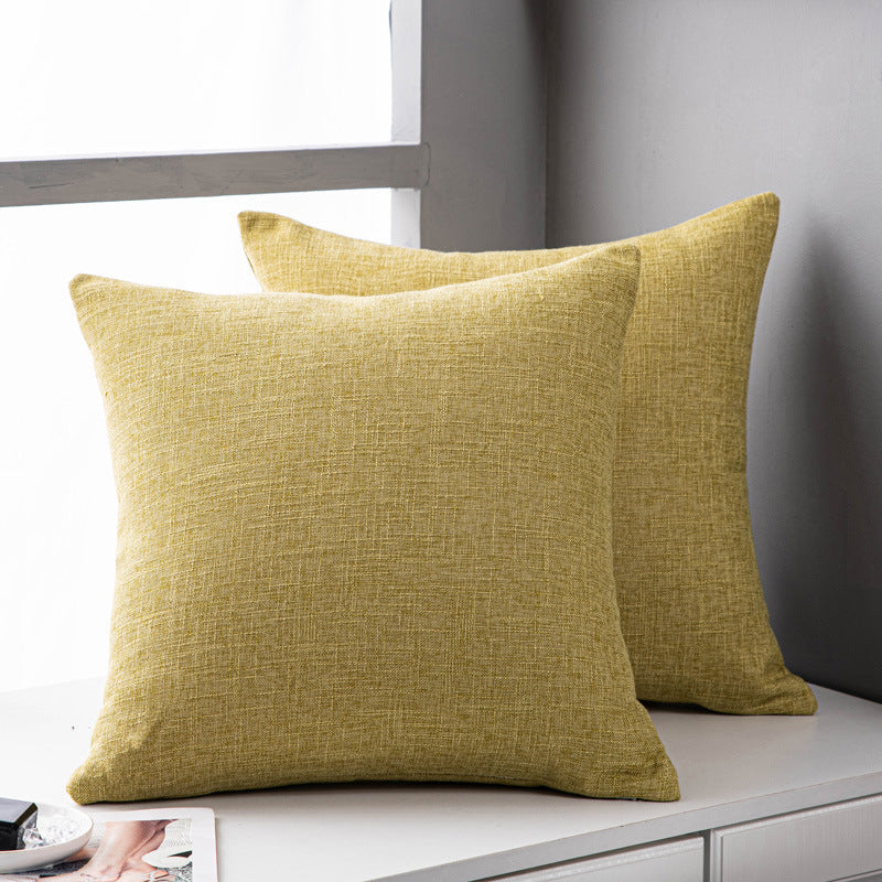 Solid Color Linen Sofa Pillow Cushion Living Room Pillow Cover Yellow 45x45cm