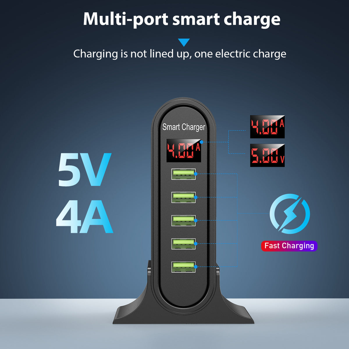 Smart Desktop Led Digital Display Charger Black US
