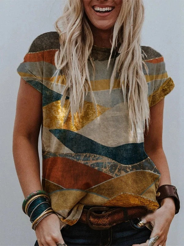 Ladies' Landscape Print Short Sleeve T-Shirt Shirt 2