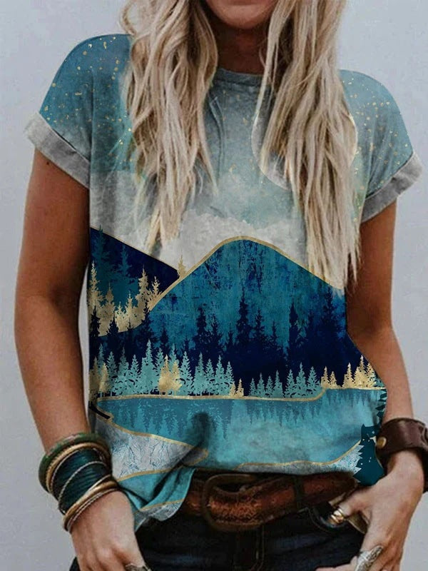 Ladies' Landscape Print Short Sleeve T-Shirt Shirt 4