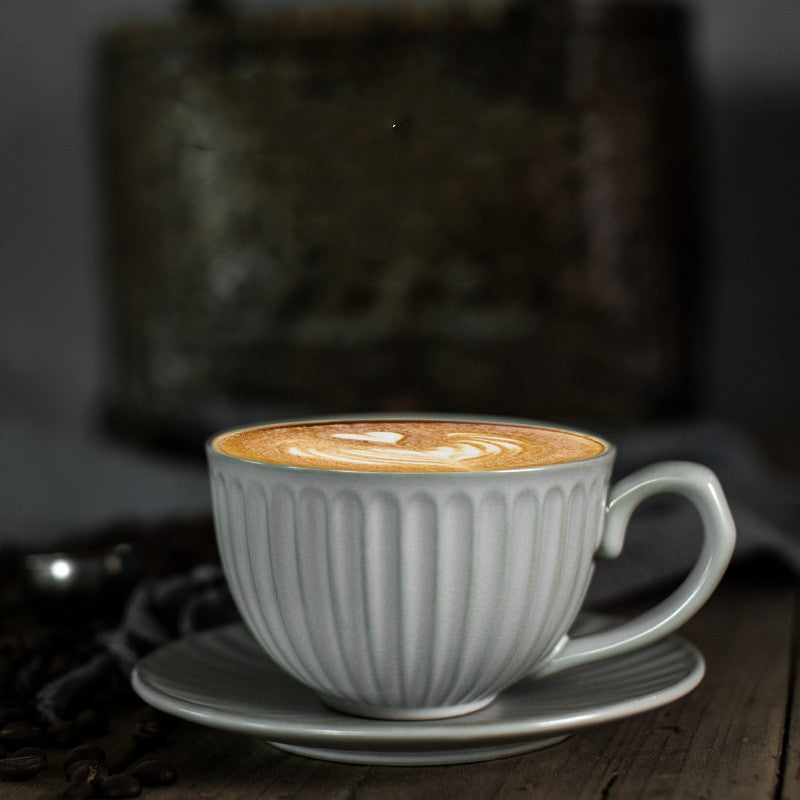 Retro Coffee Cup And Saucer Set Handmade Japanese Style Garland Cup Grey