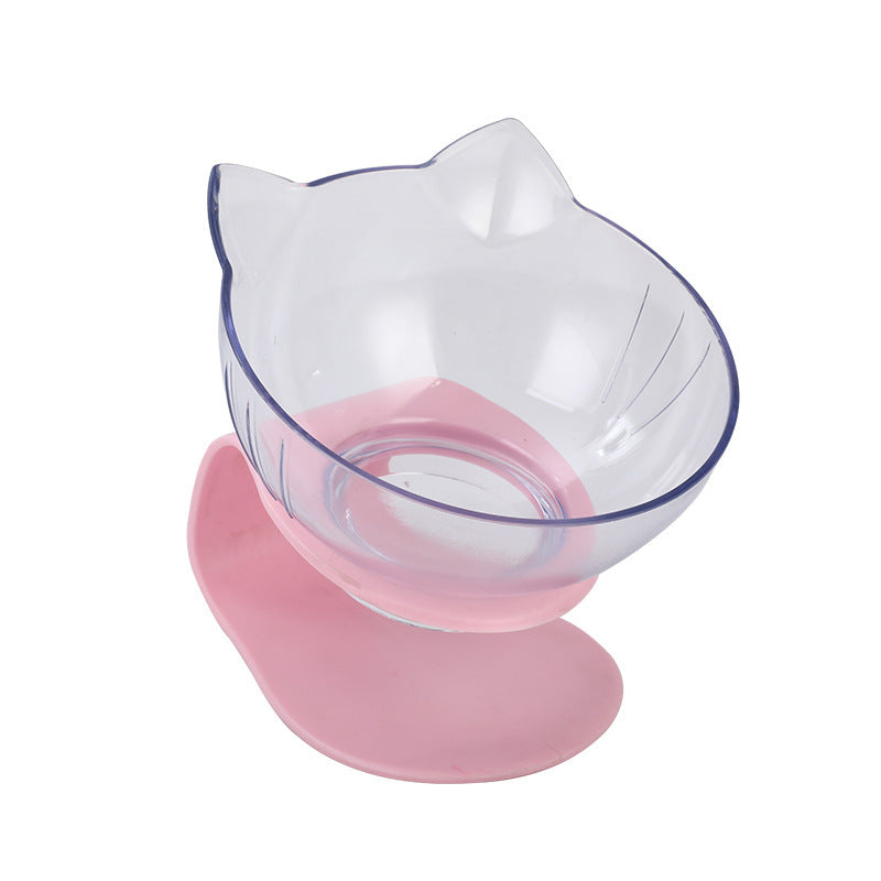 New Inclined Food Cat Ear Oblique Mouth Transparent Single Pet Bowl Pink Single bowl Q1pcs