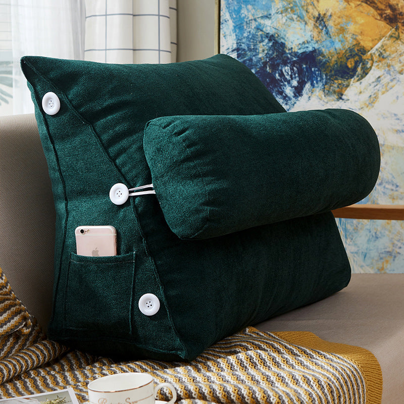 Comfort Velvet Wedge Bed Reading Pillow Large Big Sofa Bedside Bed Lumbar Support Cushion Backrest Dark Green 45x25x50cm