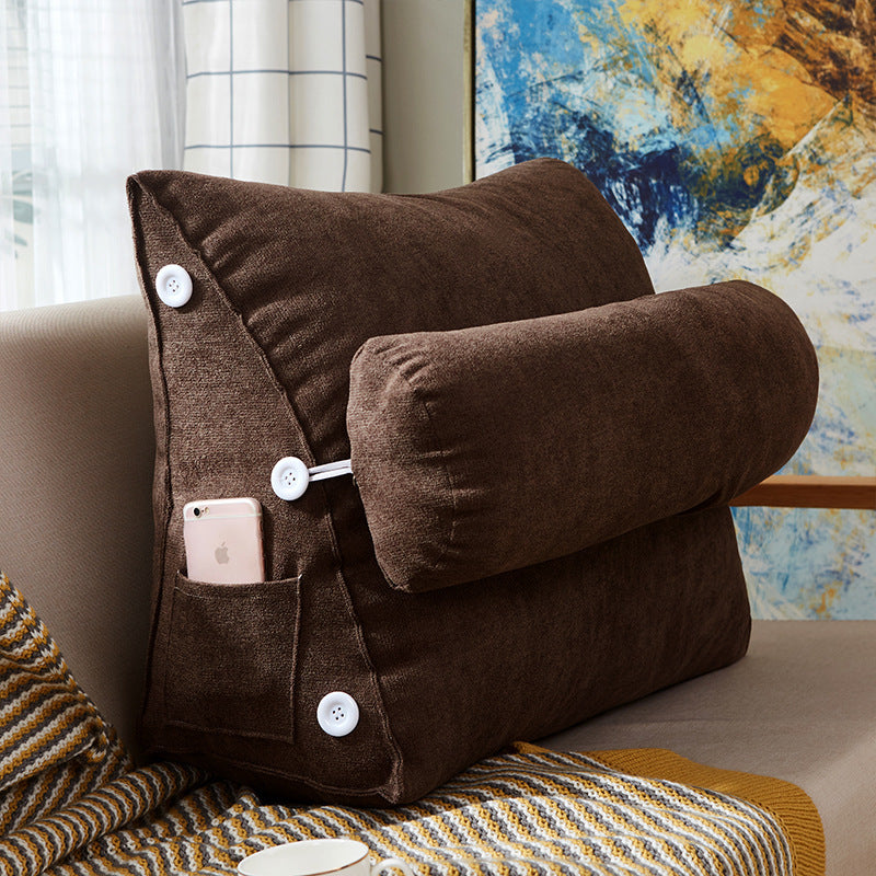 Comfort Velvet Wedge Bed Reading Pillow Large Big Sofa Bedside Bed Lumbar Support Cushion Backrest Coffee 45x25x50cm