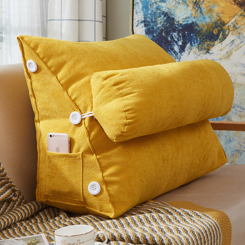 Comfort Velvet Wedge Bed Reading Pillow Large Big Sofa Bedside Bed Lumbar Support Cushion Backrest Orange 45x25x50cm