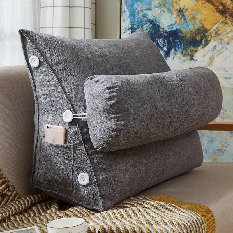 Comfort Velvet Wedge Bed Reading Pillow Large Big Sofa Bedside Bed Lumbar Support Cushion Backrest Grey 45x25x50cm
