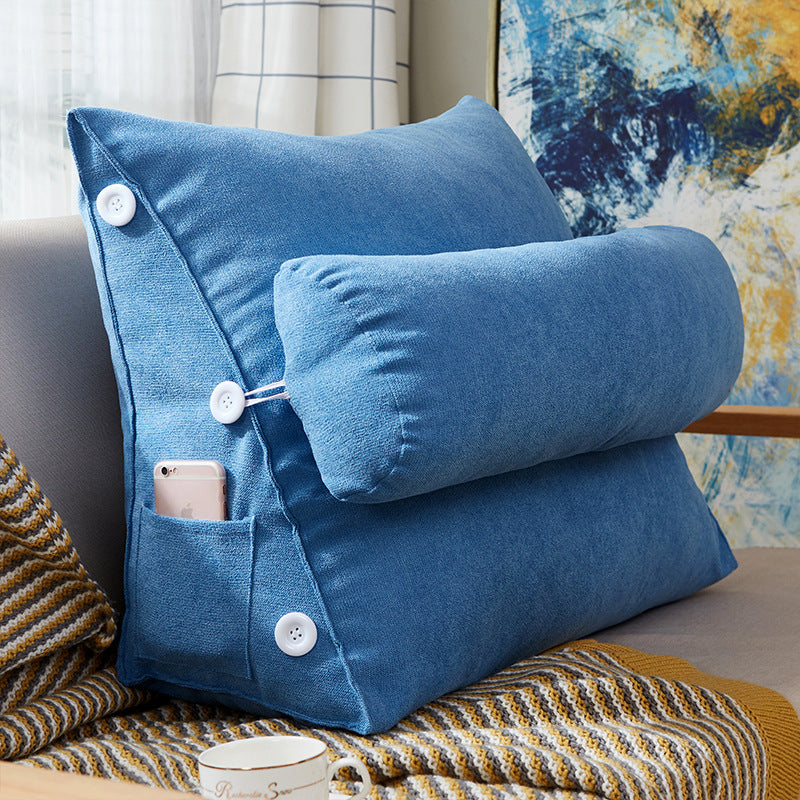 Comfort Velvet Wedge Bed Reading Pillow Large Big Sofa Bedside Bed Lumbar Support Cushion Backrest Royal 45x25x50cm