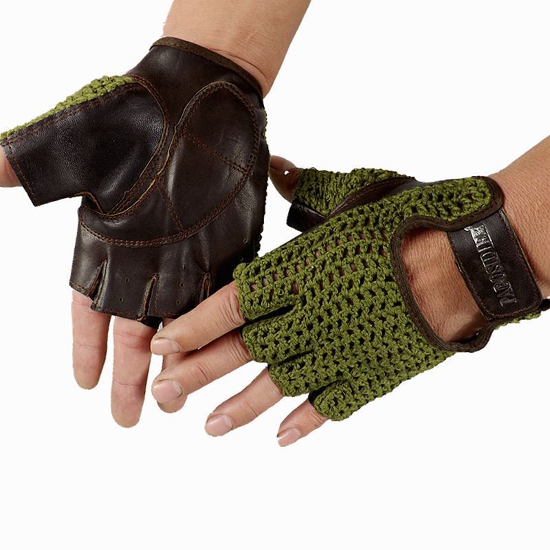 Wool mesh leather fitness gloves Green