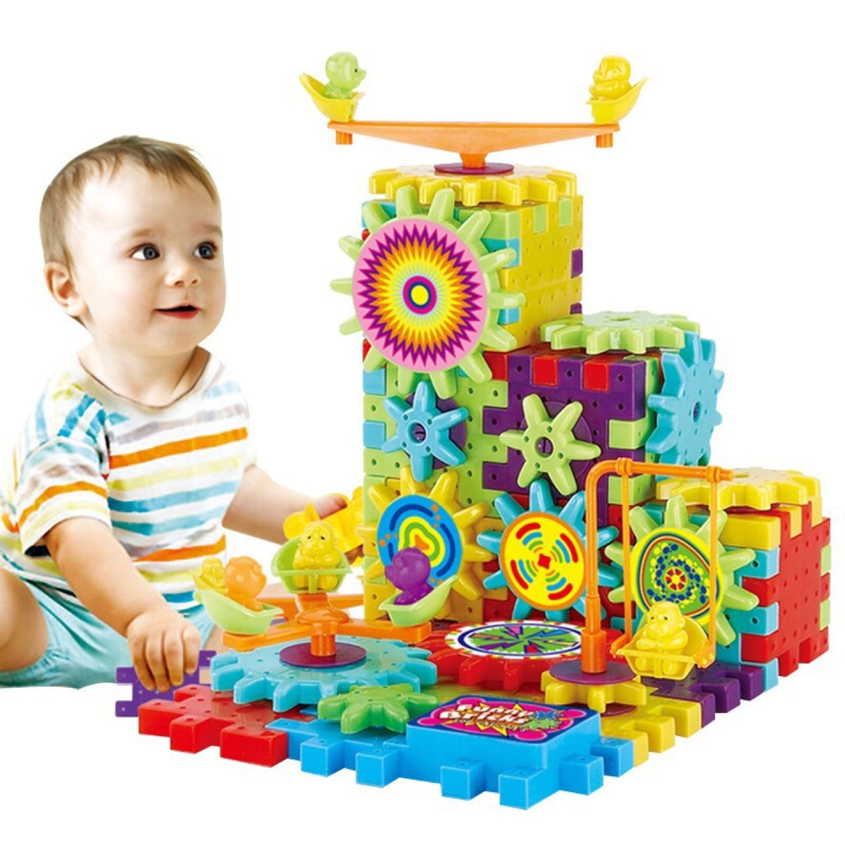 Electric Gears 3D Model Building Kits Plastic Brick Blocks Educational Toys for Kids Colorful