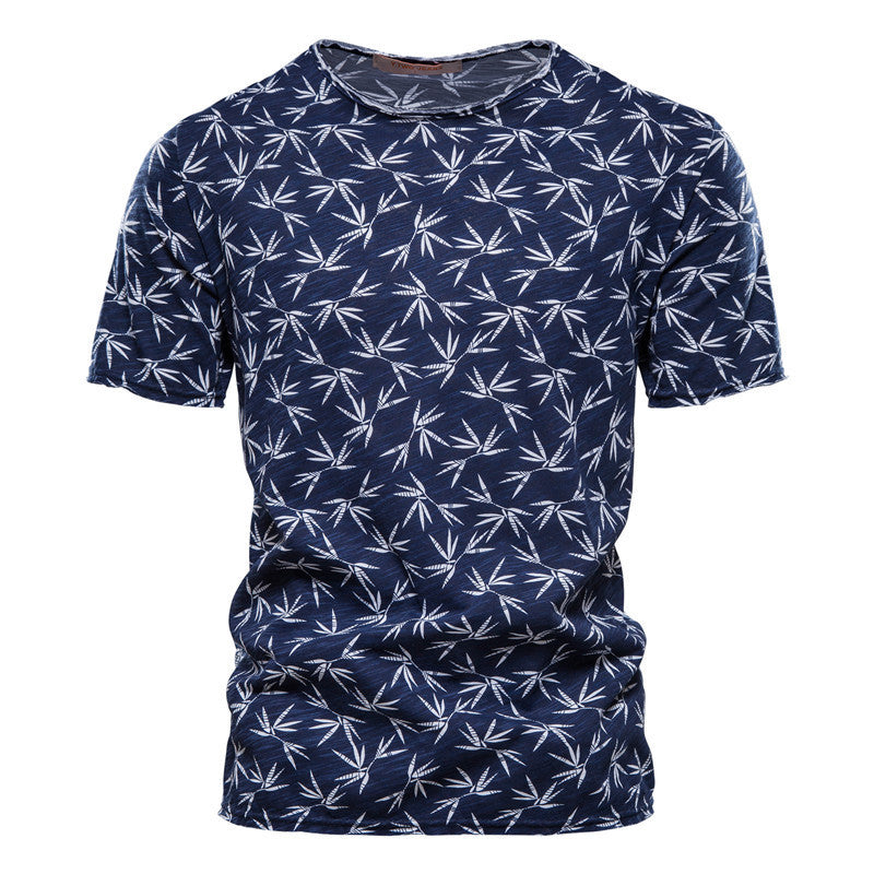 Casual Slim-Fit Stretch T-Shirt Men Short-Sleeved Printed T-Shirt Sports Men Navy Blue