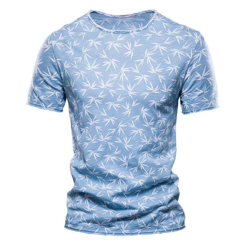 Casual Slim-Fit Stretch T-Shirt Men Short-Sleeved Printed T-Shirt Sports Men Blue