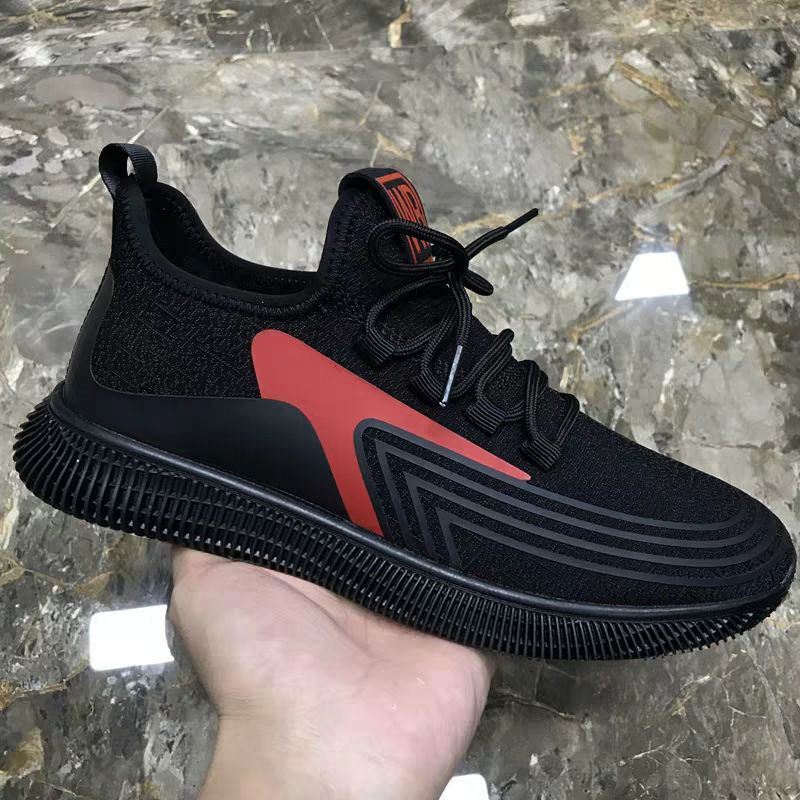 All Black Work Shoes Men's Mesh Men's Shoes Breathable Lightweight Mesh Shoes Summer Mesh Sports Casual Shoes Red