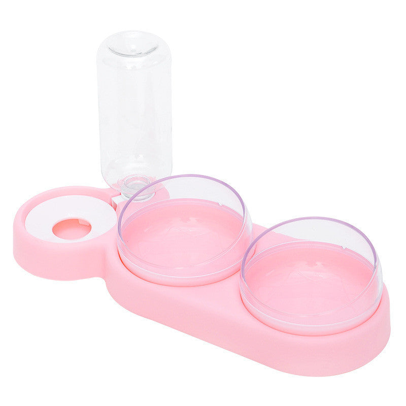 Pet Cat Bowl Automatic Feeder Dog Cat Food Bowl With Water Fountain Double Bowl Drinking Raised Stand Pink