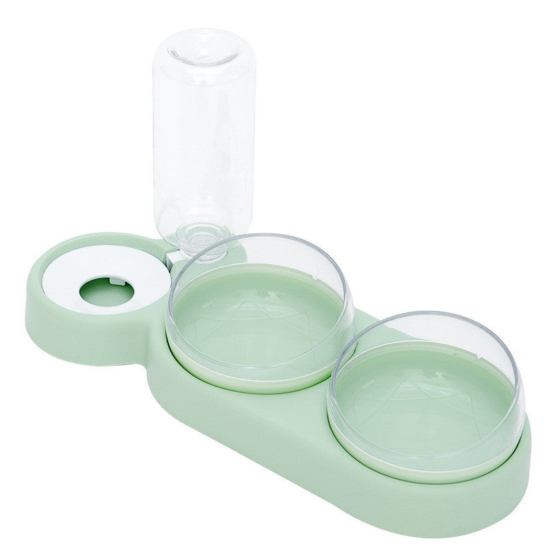 Pet Cat Bowl Automatic Feeder Dog Cat Food Bowl With Water Fountain Double Bowl Drinking Raised Stand Green