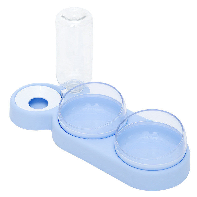 Pet Cat Bowl Automatic Feeder Dog Cat Food Bowl With Water Fountain Double Bowl Drinking Raised Stand Blue