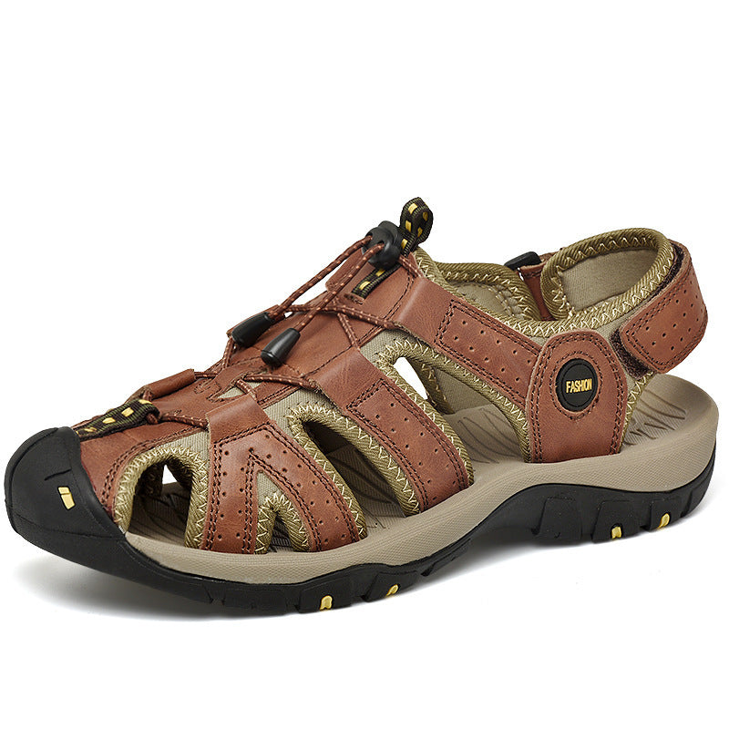 Sandals Summer New First Layer Leather Baotou Men's Outdoor River Upstream Beach Shoes Brown
