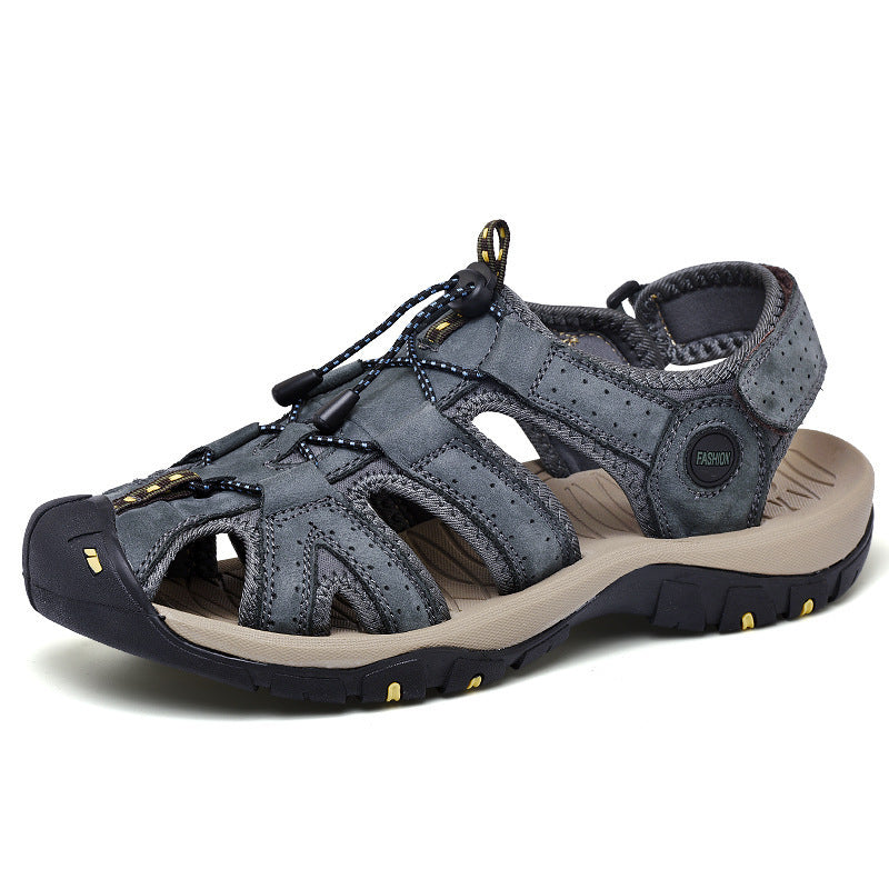 Sandals Summer New First Layer Leather Baotou Men's Outdoor River Upstream Beach Shoes Blue