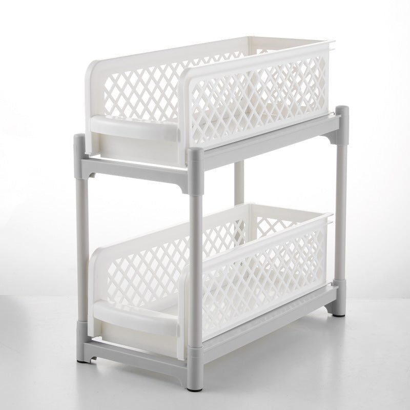 2 Tier Sliding Cabinet Basket Organizer Drawer Mesh Storage Organizer White