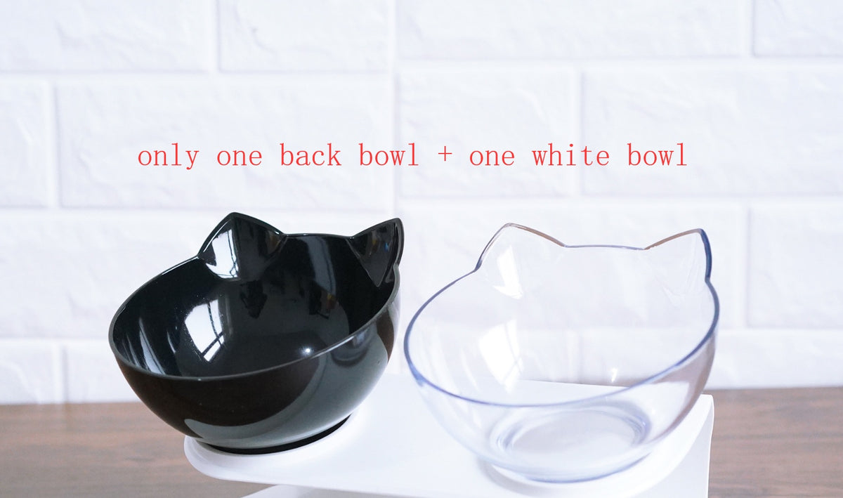 New Inclined Food Cat Ear Oblique Mouth Transparent Single Pet Bowl Black and Clear Q1pcs