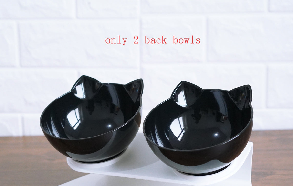 New Inclined Food Cat Ear Oblique Mouth Transparent Single Pet Bowl Double Black Q1pcs