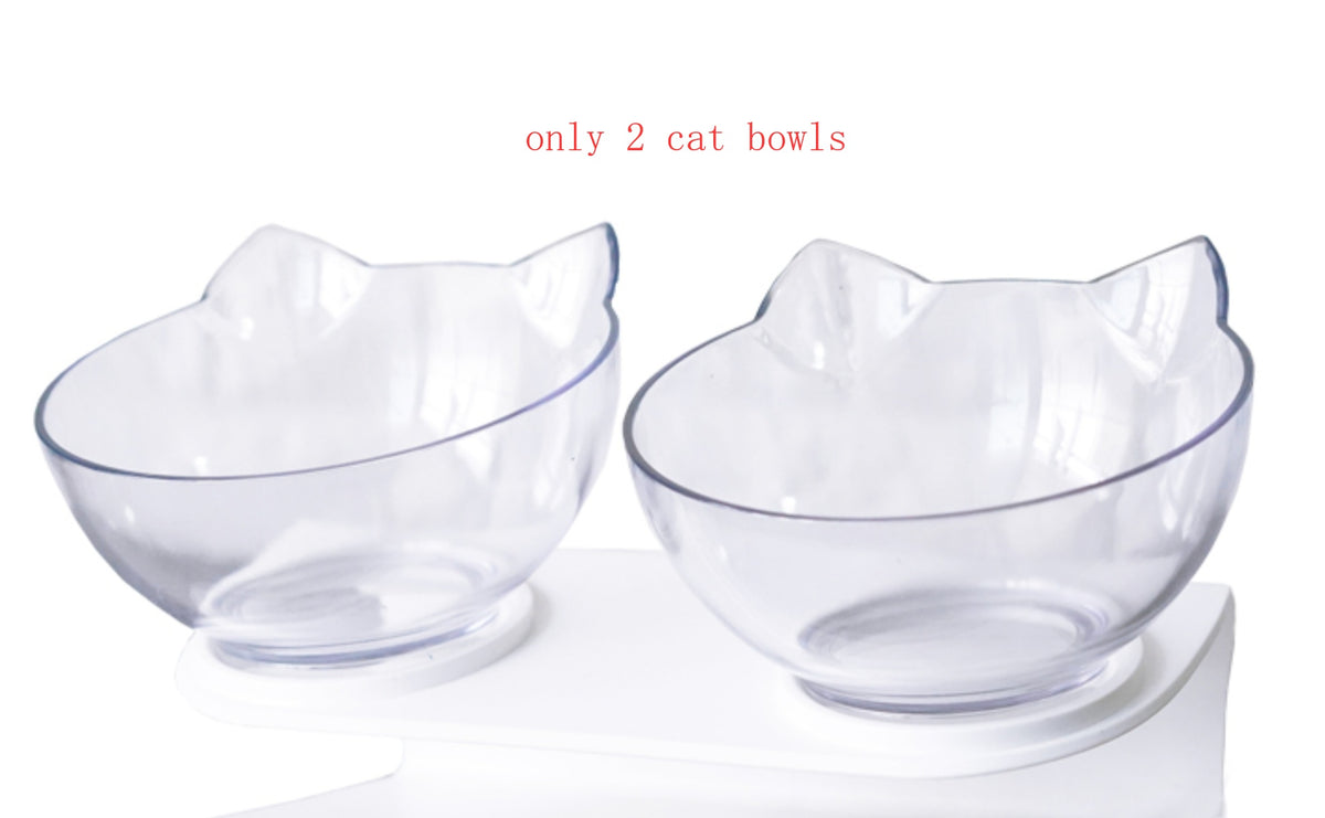 New Inclined Food Cat Ear Oblique Mouth Transparent Single Pet Bowl Double Clear Lucite Q1pcs