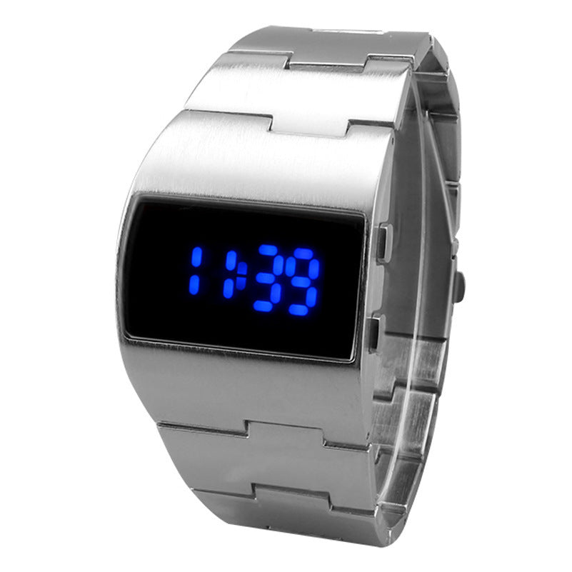 Fashion New Strange Iron Man TADA Men's LED Watch Watch Men's Electronic Watch Blue light Silver