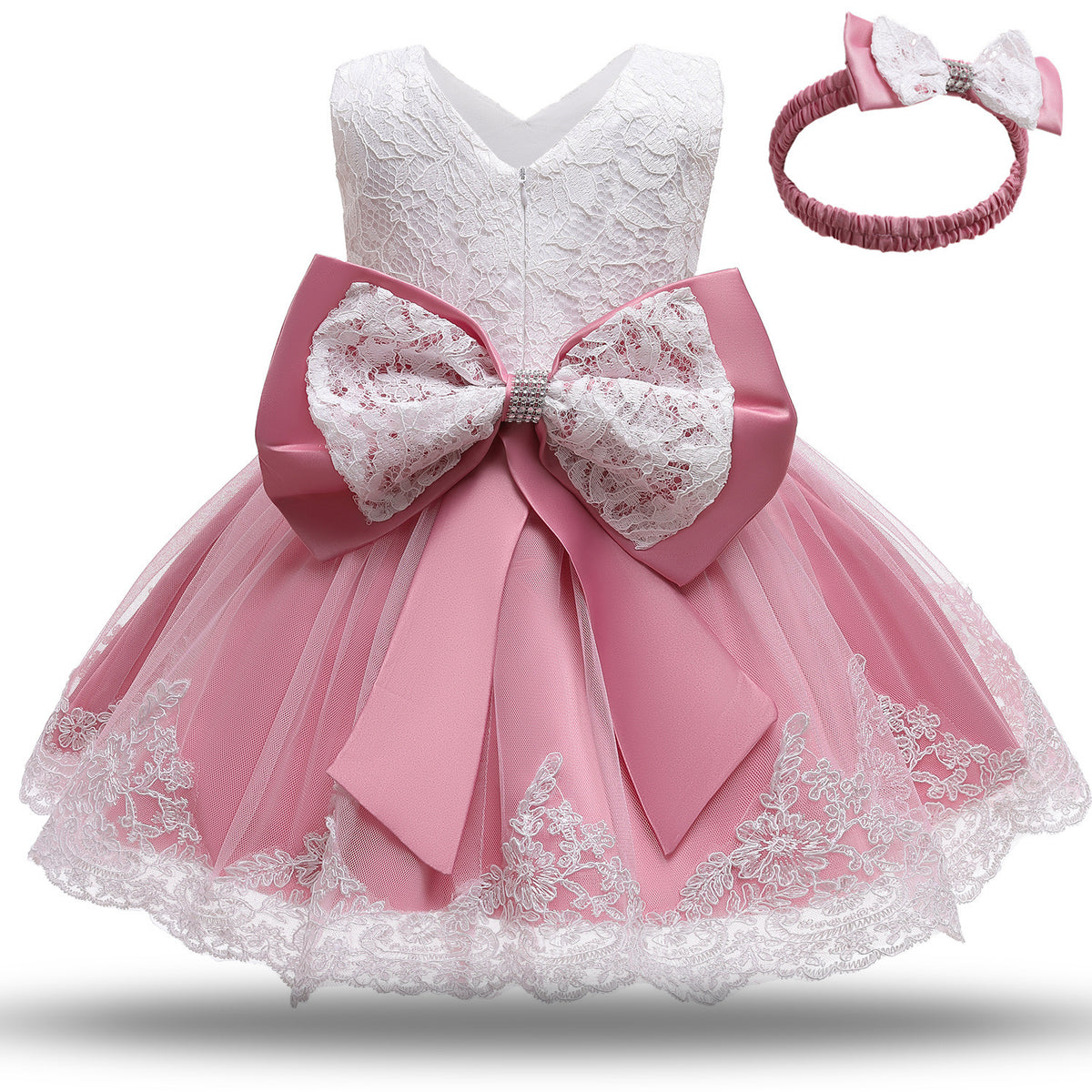 Baby Girls White Baptism Dress Newborn Princess Birthday Wear Toddler Flower Christening Ball Gown Kids Dresses for Girls 12 24M Pale pink