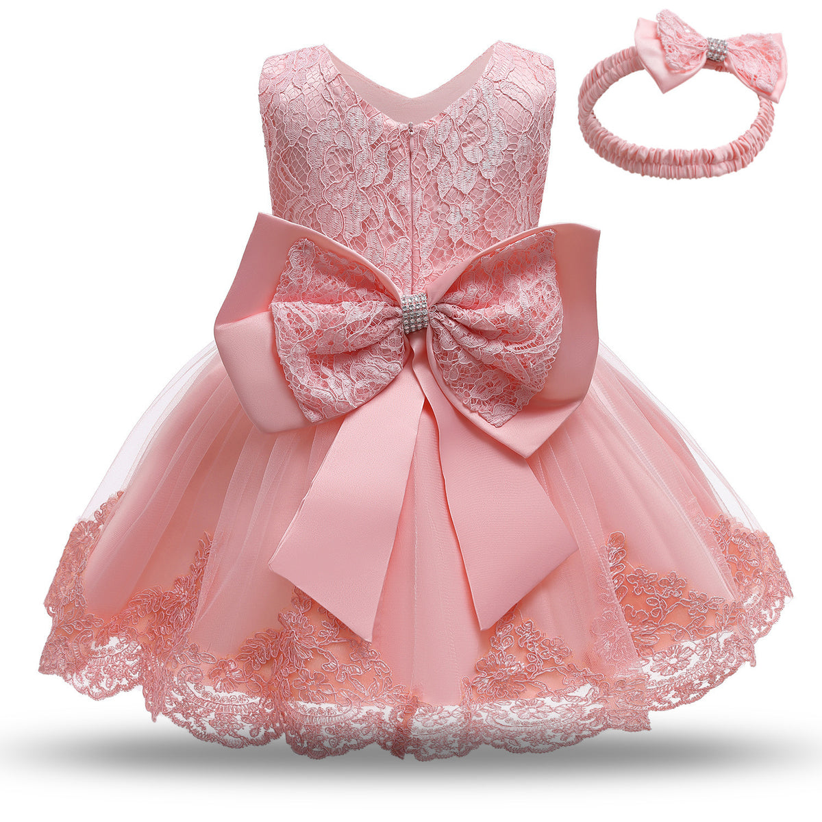 Baby Girls White Baptism Dress Newborn Princess Birthday Wear Toddler Flower Christening Ball Gown Kids Dresses for Girls 12 24M Light Pink