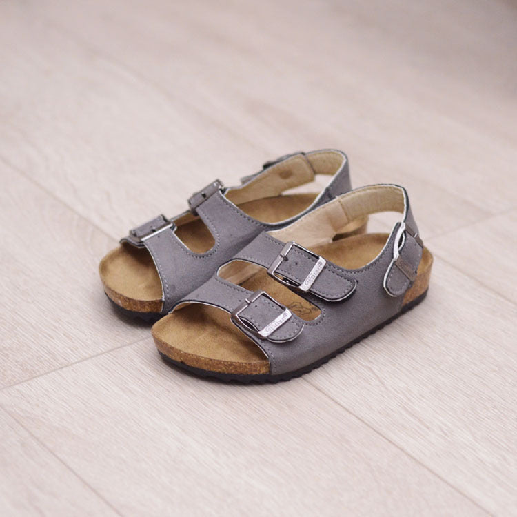 Children Boys And Girls Cork Sandals One Word Shoes Flip Flops Beach Double Ring