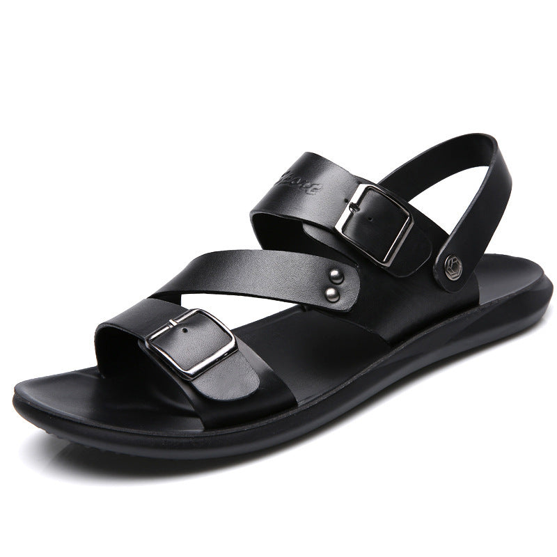 Sandals Men Casual Comfortable Barefoot Buckle Shoes Black