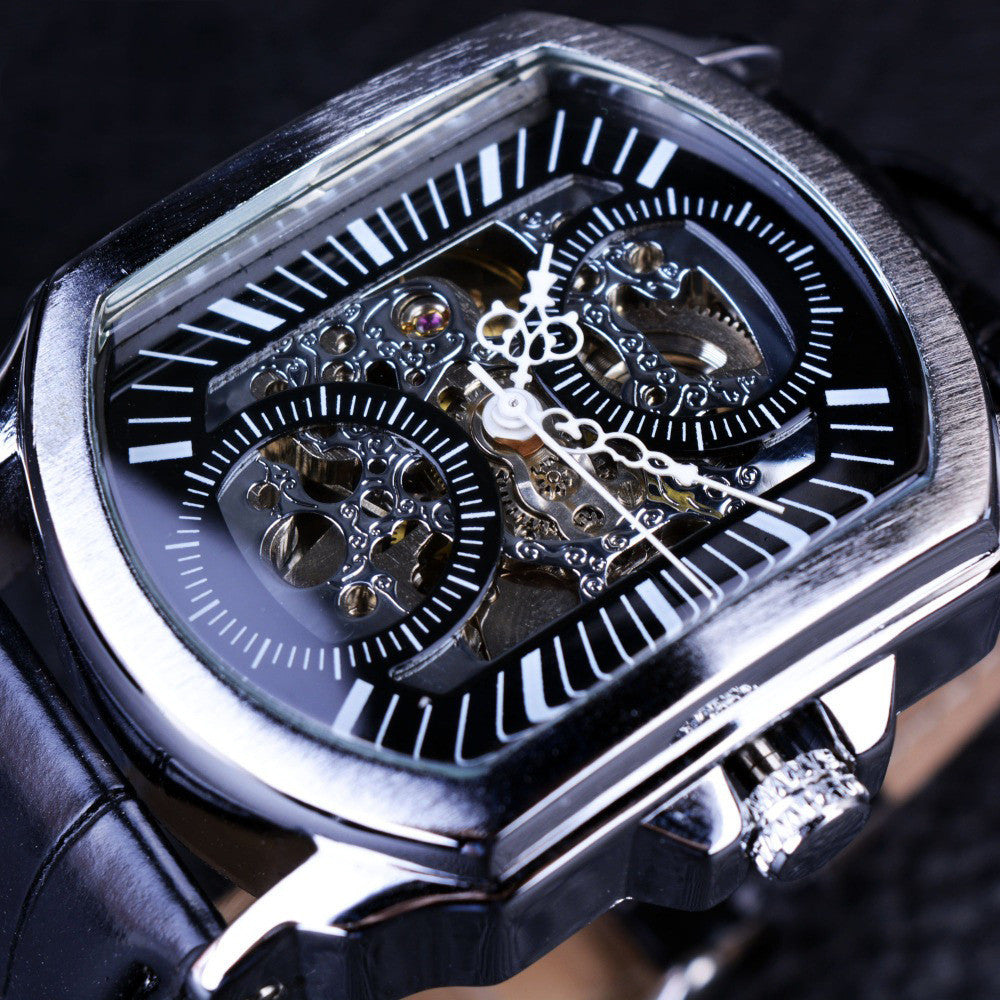 Men's Casual Watch Fashion Automatic Square Hollow Mechanical Watch Watch Black