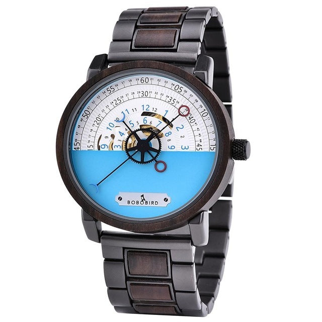 Watch Automatic Wooden Mechanical Men's Watch Wooden Watch Wooden Hand Mounted Waterproof Christmas Gift Watch Black