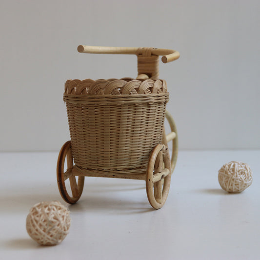 Bamboo Woven Hand-Woven Straw Fruit Basket Wicker Rattan Food Bread Storage Box Kitchen Decoration Bicycle Finishing Storage Box