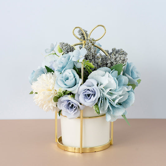 Small Potted Plants Ins Dried Flower Bouquet Simulation Flowers Fake Flowers Living Room Decoration Ornaments Tea Table Spring Festival Floral New Year Decorations Blue