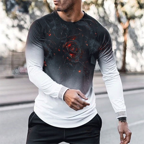 Elastic Mens T-Shirt V-Neck Long Sleeve Men T Shirt F