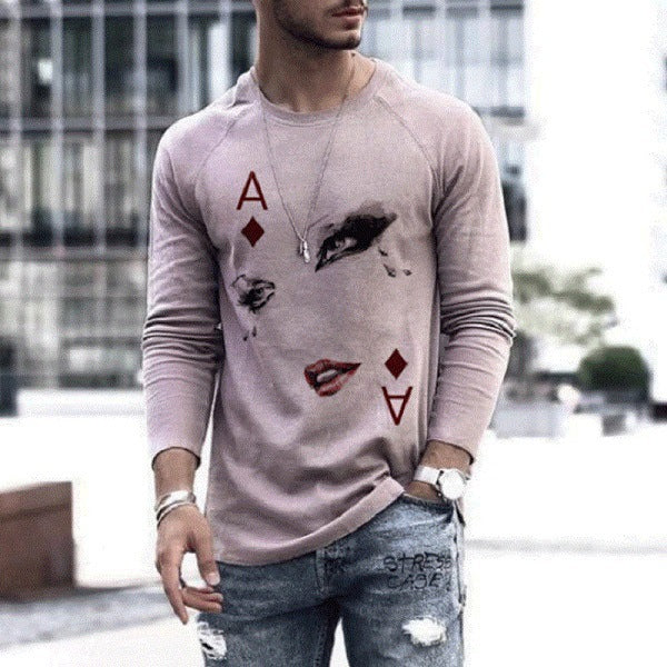 Elastic Mens T-Shirt V-Neck Long Sleeve Men T Shirt D