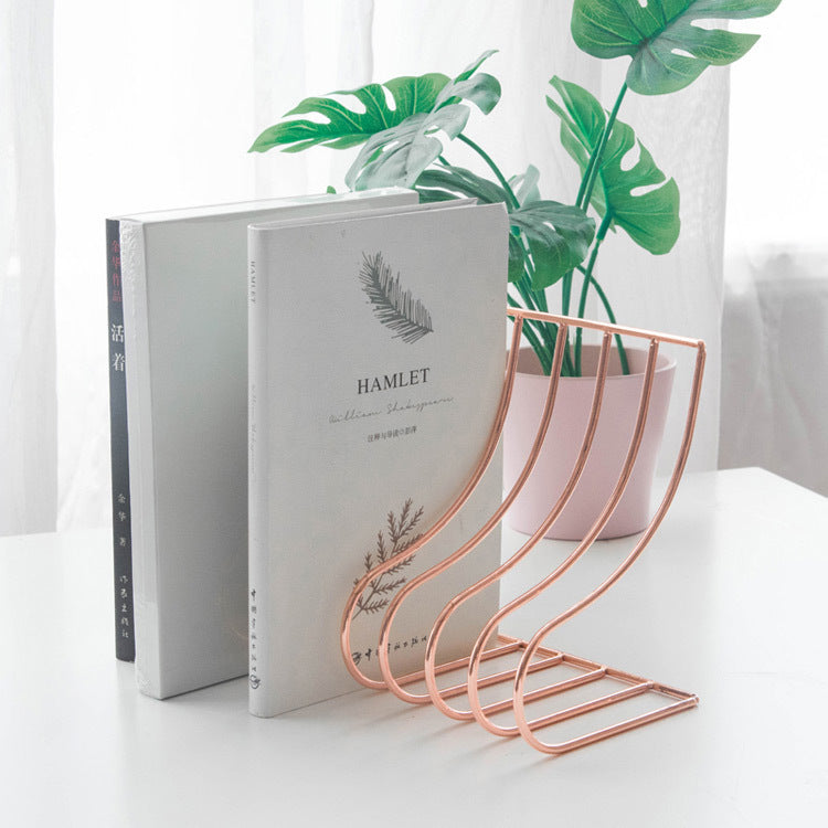 10 Grid File Storage Shelf Book Stand Bookend Nordic Wrought Iron Organizer Holder for Home Office Pink 250X167X115mm