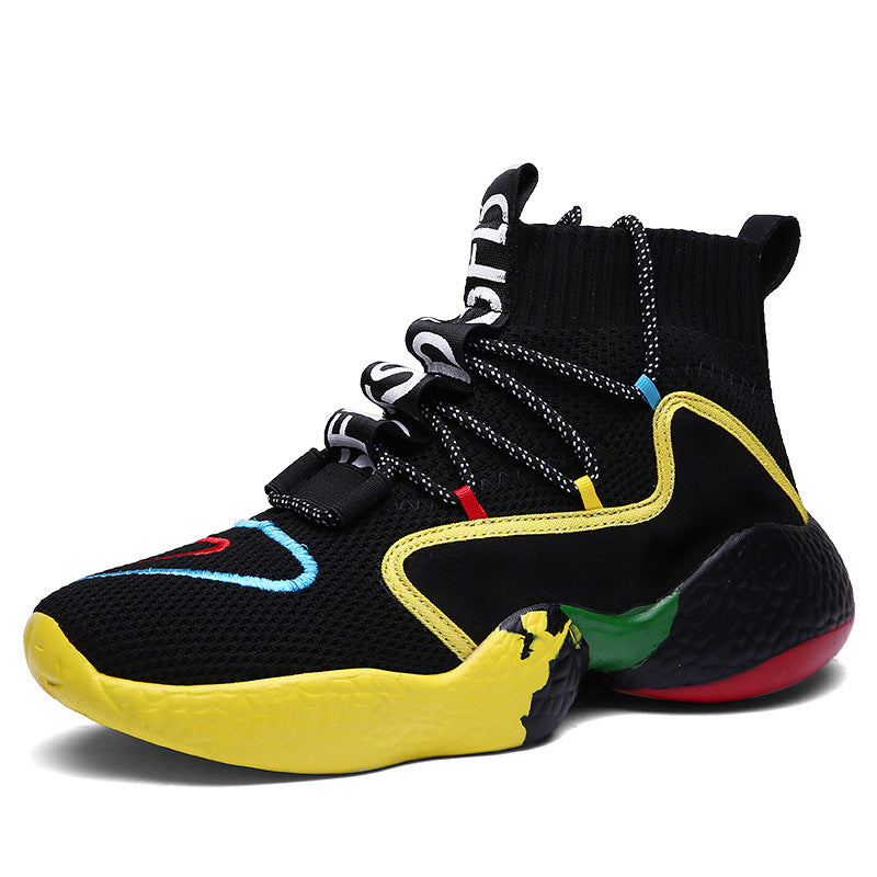 New Flying Knit Socks High-Top Men's Shoes Belt black and yellow
