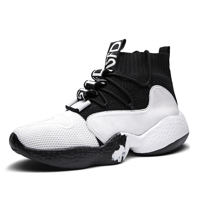 New Flying Knit Socks High-Top Men's Shoes White black