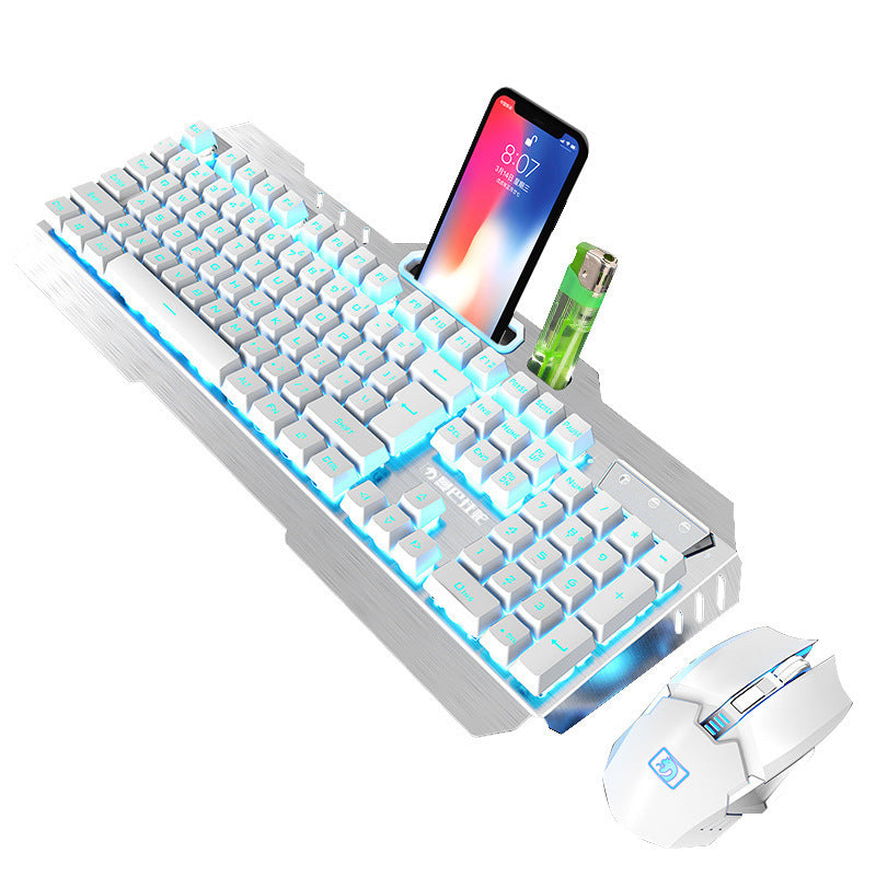 Xinmeng 670 Wireless Charging Keyboard And Mouse Set Game Luminous Keyboard And Mouse Set Cross-Border Ebay Amazon White ice blue hair
