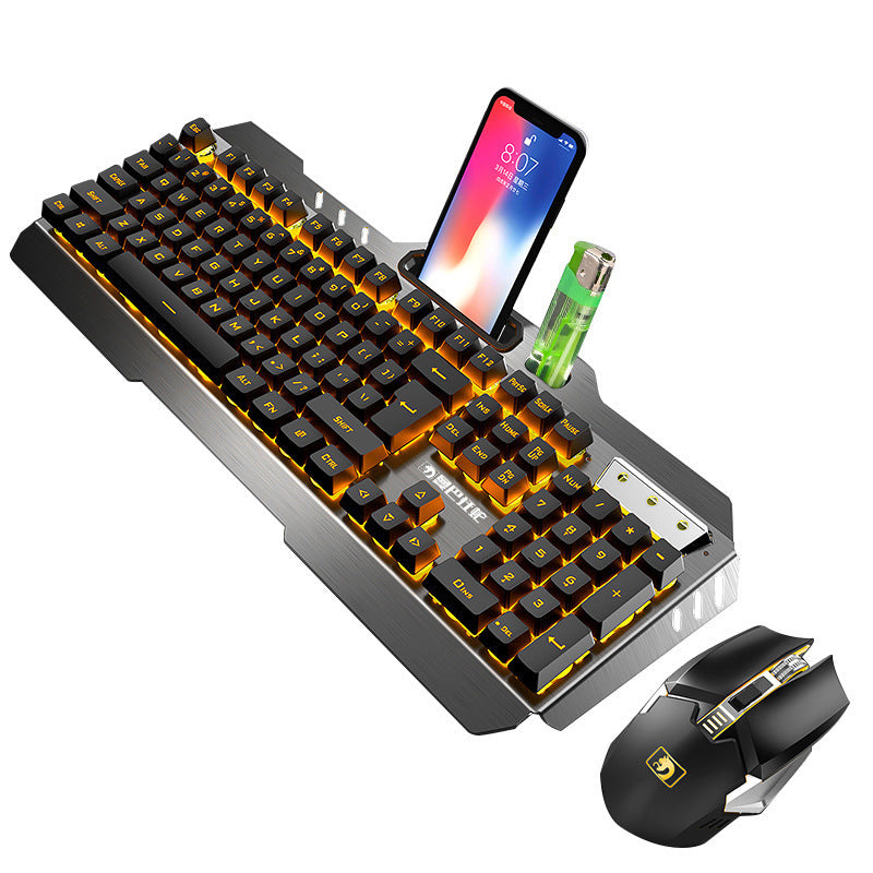 Xinmeng 670 Wireless Charging Keyboard And Mouse Set Game Luminous Keyboard And Mouse Set Cross-Border Ebay Amazon Black orange hair