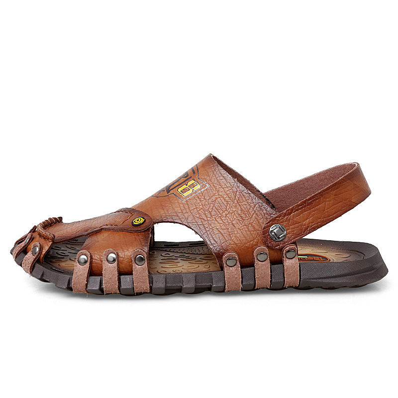Baotou Sandals Men Casual Leather Sandals Men Golden