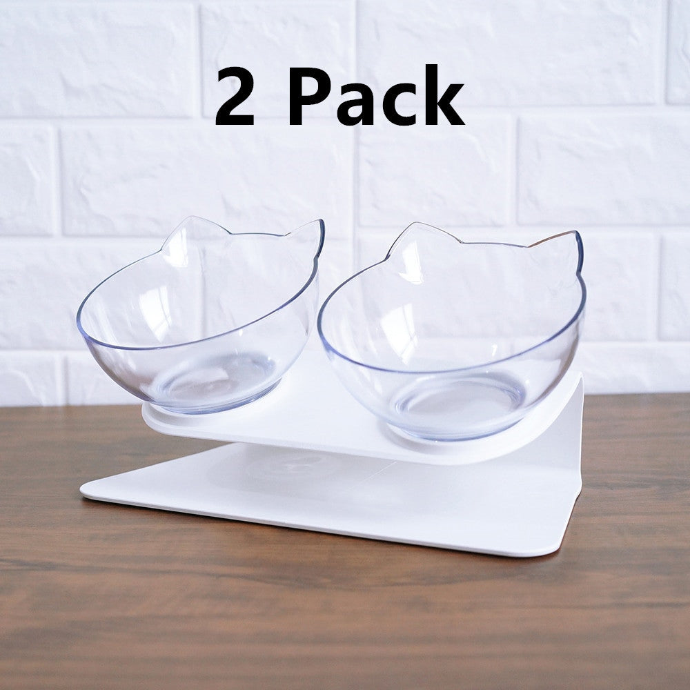 Cat Double Bowl Cat Food Bowl Protects Cervical Vertebra 2 Pack Double white