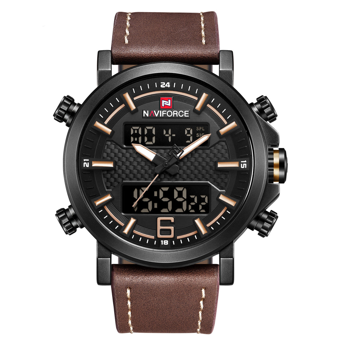 Naviforce Lingxiang 9135 Men'S Watch Quartz Electronic Watch Waterproof Belt Men'S Watch Sports Watch Black shell khaki
